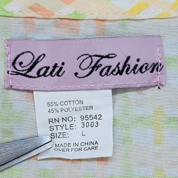 Vtg Lati Fashion House Coat Robe Women LARGE Seersucker Check Gingham Snap Front - Picture 13 of 14